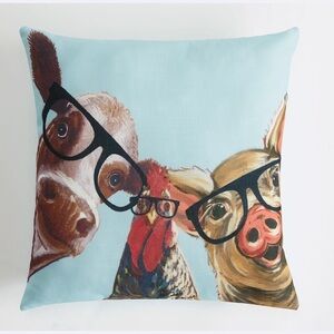 Blue Farmhouse Animals Trio throw pillow